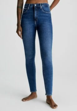 Calvin Klein Jeans HIGH RISE SUPER ANKLE - Jeansy Skinny Fit - Denim Dark