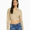 BERSHKA LONG SLEEVE BLEND - CROSSOVER - Bluzka - Sand