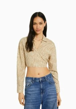 BERSHKA LONG SLEEVE BLEND - CROSSOVER - Bluzka - Sand