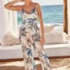 Next WIDE LEG STANDARD - Kombinezon - Ecru White Palm Print
