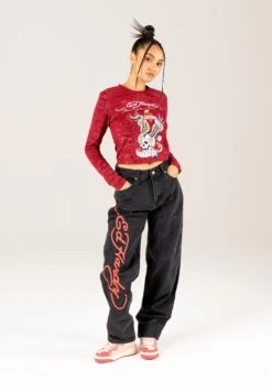 Ed Hardy PANTHER SIREN BOYFRIEND - Jeansy Straight Leg - Washed Black -Fashion Pol 23bc2c5aa6344e99b3d7d5dcfb27a89c