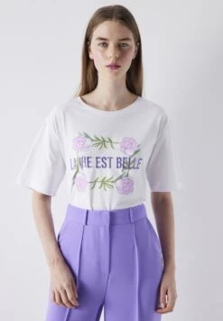 Ipekyol REGULAR FIT SLOGAN EMBROIDERED - T-shirt Z Nadrukiem - White