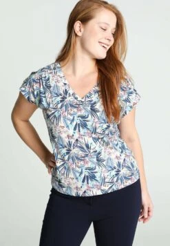 À MOTIF FLORAL AVEC - T-shirt Z Nadrukiem - Blue