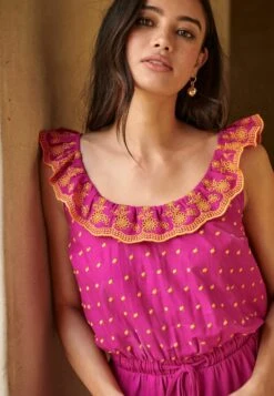 Next SLEEVELESS RUFFLE TIE WAIST EMBROIDERED STANDARD - Kombinezon - Pink/orange -Fashion Pol 53c9c74925ad4c2da7bf78b8d5b20364