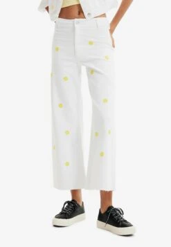 Desigual DAISY CROPPED CULOTTE - Jeansy Dzwony - White