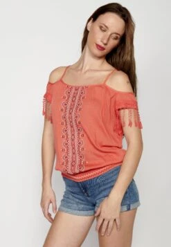 Koroshi HIGH SUMMER - Bluzka - Coral -Fashion Pol 585ac5b6f29b49b0838dc20bc27aea68