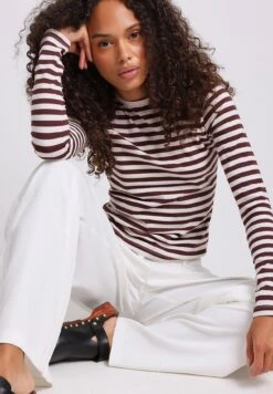 NA-KD GESTREIFTES - Bluzka Z Długim Rękawem - Brown Offwhite -Fashion Pol 59c1830597be4cf7a95036e44659ac58