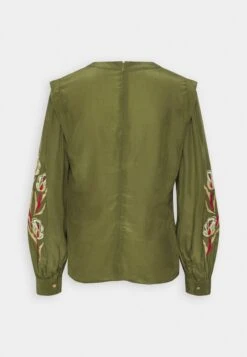Scotch & Soda RUCHED WAIST BLOUSE WITH EXTENDED SHOULDER - Bluzka Z Długim Rękawem - Army Green -Fashion Pol 649cd97bbdd44dab966f6becd68d42d6