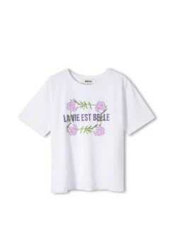 Ipekyol REGULAR FIT SLOGAN EMBROIDERED - T-shirt Z Nadrukiem - White -Fashion Pol 7275d8117109427cb0f2f9f46d9d723c