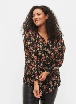 Zizzi MED V-UDSKÆRING OG PRINT - Bluzka - Black Red Flower