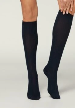 Calzedonia LONG RIBBED - Podkolanówki - Blu