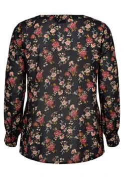 Zizzi MED V-UDSKÆRING OG PRINT - Bluzka - Black Red Flower -Fashion Pol 7a9acffa40e14bf2ad55555679a31a65