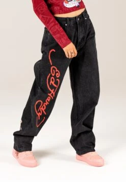 Ed Hardy PANTHER SIREN BOYFRIEND - Jeansy Straight Leg - Washed Black -Fashion Pol 839a4a2a8b8248a3b9195d4d2b91f000