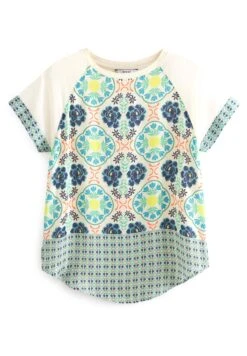 Next SHORT SLEEVE RAGLAN - Bluzka - Ecru Cream Geo -Fashion Pol 9354b03e225448ceb0992d6c891aec03