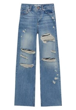 PULL & BEAR RIPPED - Jeansy Straight Leg - Dark Blue -Fashion Pol 9b80c72959224588975fae1b5f183dcd
