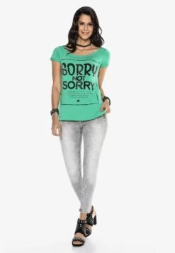 Cipo & Baxx MIT RÜCKENDEKOLLETÉ - T-shirt Z Nadrukiem - Grün