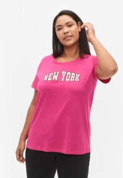 Zizzi MIT PRINT-DETAIL - T-shirt Z Nadrukiem - Beetroot Purple New