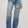 PULL & BEAR RIPPED - Jeansy Straight Leg - Dark Blue