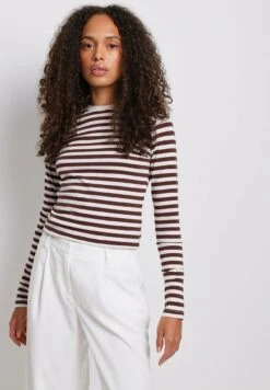 NA-KD GESTREIFTES - Bluzka Z Długim Rękawem - Brown Offwhite