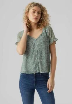 Vero Moda KURZARM GEPUNKTETES - Bluzka - Chinois Green