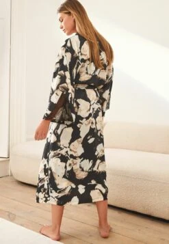 Next FLORAL LIGHTWEIGHT STANDARD - Szlafrok - Black White -Fashion Pol d09dff5d138a495093257767db9fb97d