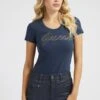 Guess FRONTLOGO STRASSSTEINE - T-shirt Z Nadrukiem - Dunkelblau