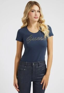 Guess FRONTLOGO STRASSSTEINE - T-shirt Z Nadrukiem - Dunkelblau