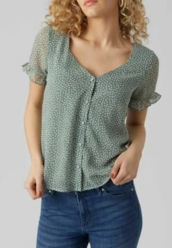 Vero Moda KURZARM GEPUNKTETES - Bluzka - Chinois Green -Fashion Pol d9102cbd8e1f47e4a640570b16cc7881