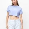 PULL & BEAR CROPPED SHORT SLEEVE - T-shirt Z Nadrukiem - Blue