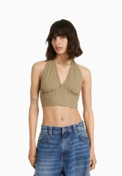 BERSHKA RUSTIC BLEND - CROP - Top - Beige