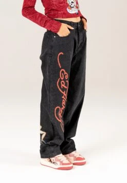 Ed Hardy PANTHER SIREN BOYFRIEND - Jeansy Straight Leg - Washed Black -Fashion Pol fa9406daa3da42cf97e0a351202ce3e3