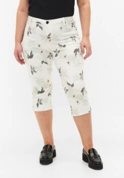 Zizzi CAPRI - Jeansy Slim Fit - White Flower Aop